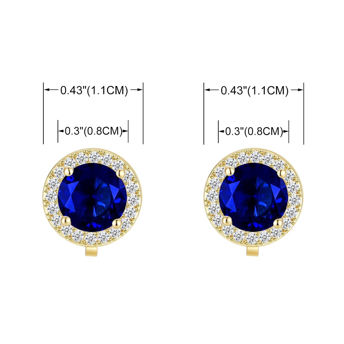 YOQUCOL 8MM Blue Cubic Zirconia Crystal Clip On Stud Earrings Round Non Pierced Earrings For Women