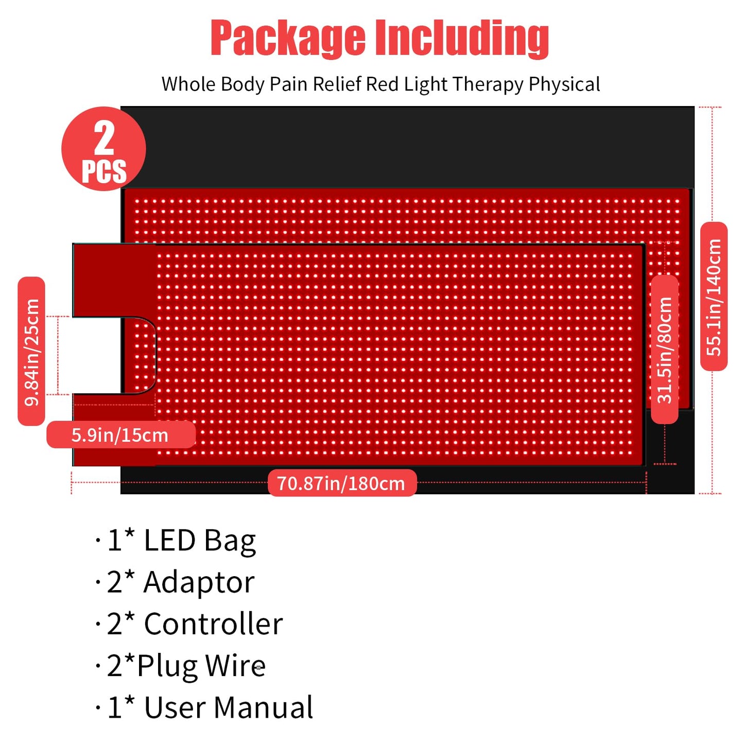 cabpay Red Light Therapy Blanket for Full Body Coverage 2460 LEDs with Red&Near Infrared Light Therapy-Wrap to Improve Sleep,Skin Health,Pain,Anti-Aging,Pulse&Brightness Control for Home(2Pcs)