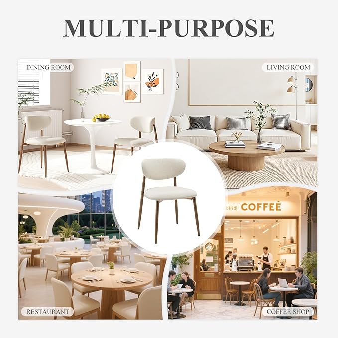 MALOL Dining Chairs Set of 6, Upholstered Dining Room Chairs with Metal Legs and Anti Slip Pads, Curved Back Kitchen Chair for Home and Restaurant Use, Beige
