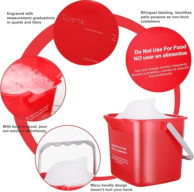 Lallisa 12 Pcs 3 Quart Cleaning Bucket Small Sanitizing Square Bucket Detergent Pail for Home Office Commercial Restaurant Kitchen Bathroom School (Red Green)