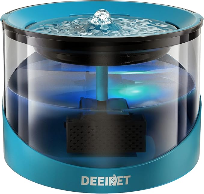 DEEIPET Cat Water Fountain, 74oz/2.2L Ultra Quiet Automatic Water Dispenser for Cats Dogs with Colorful LED Indicator, Wat...