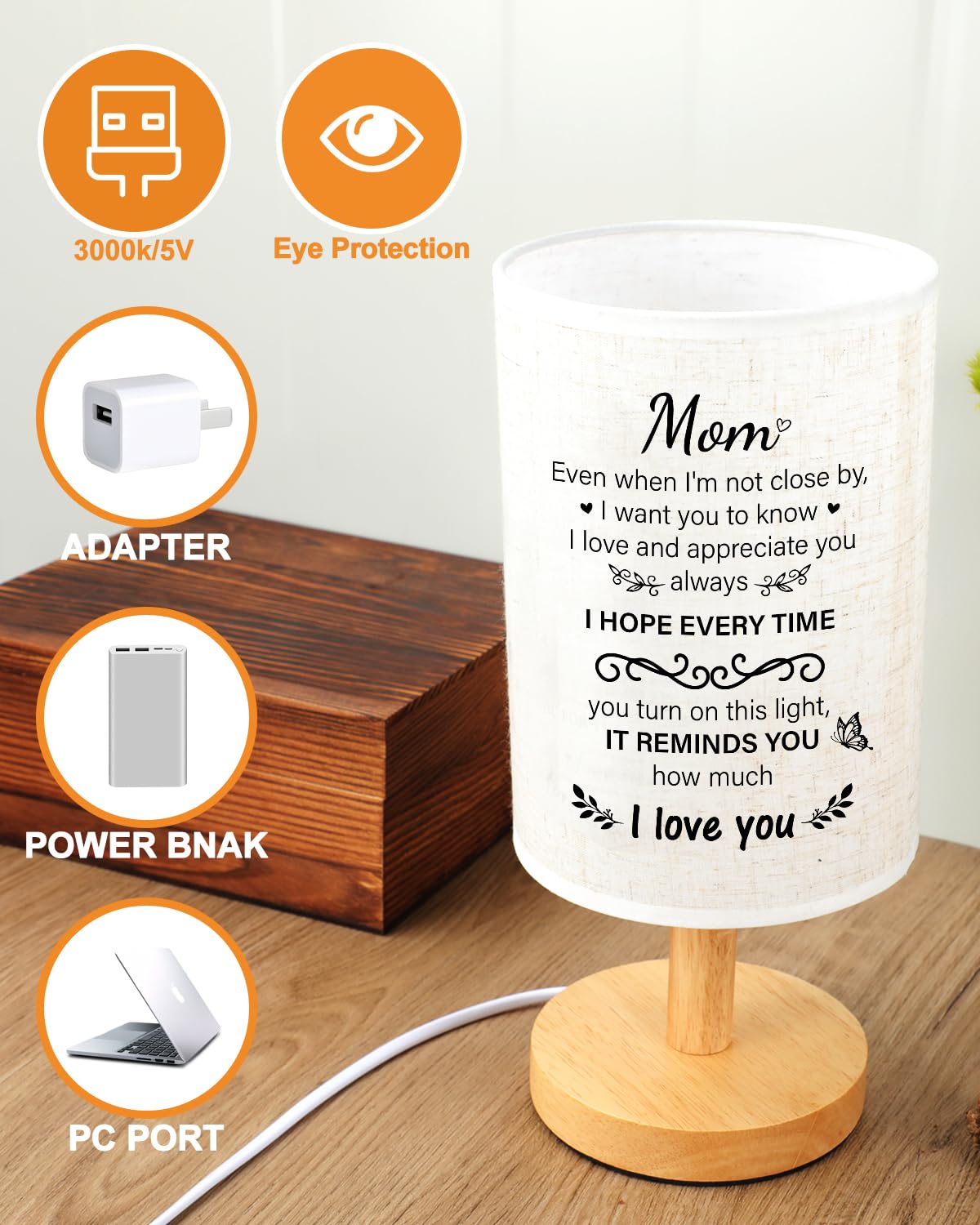 SOUHONEY Mom Birthday Gifts from Daughter Son, Christmas Mom Gifts from Daughter Son, Unique Mothers Day Valentine Gifts for Mother, Beautiful Mother Lamp Gifts for Home Decoration