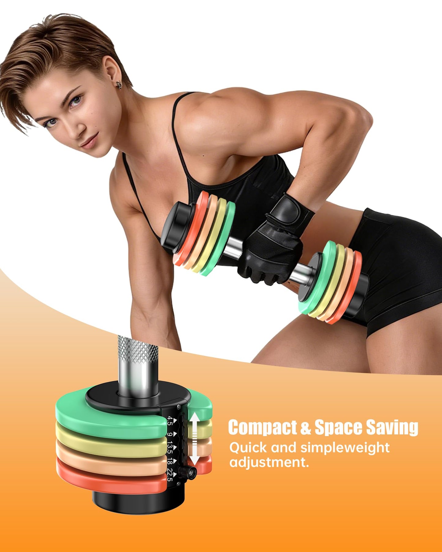 Uboway Adjustable Dumbbell Set 22.5lbs Pair, Dumbbells 4.5/9/13.5/18/22.5 lbs with Fast Adjust Weights Plates Storage Tray, Non-Slip Metal Grip for Home Gym Strength Training, 5-IN-1 Free Weight Set for Men Women