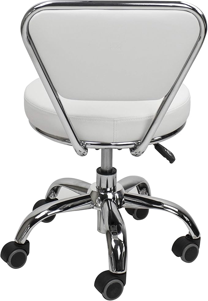 MAYAKOBA Dayton Rolling Stool with Backrest – White Pneumatic Seat, Adjustable Height 13"-15", Ergonomic Design for Home Office, Garage, Gardening, Lab, School, Mechanic Tasks