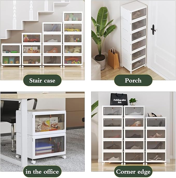 Large Storage Bins with Lids, 4-Tier Storage Bins with Wheels, Clear Plastic Stackable Organizer Boxes, 250 QT Capacity, Save Space, White (4 Tier, 23.6″)