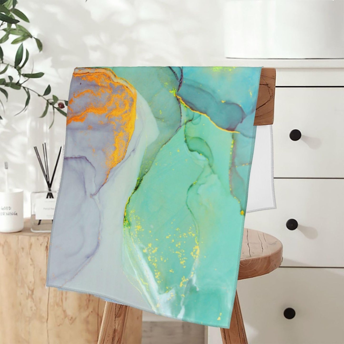 Teal Gold Marble Bath Hand Towels Set of 2 Soft Absorbent Turquoise Modern Decorative Hand Towels for Bathroom Kitchen Beach Spa Gym Yoga Swim Home Decor 14"x28"