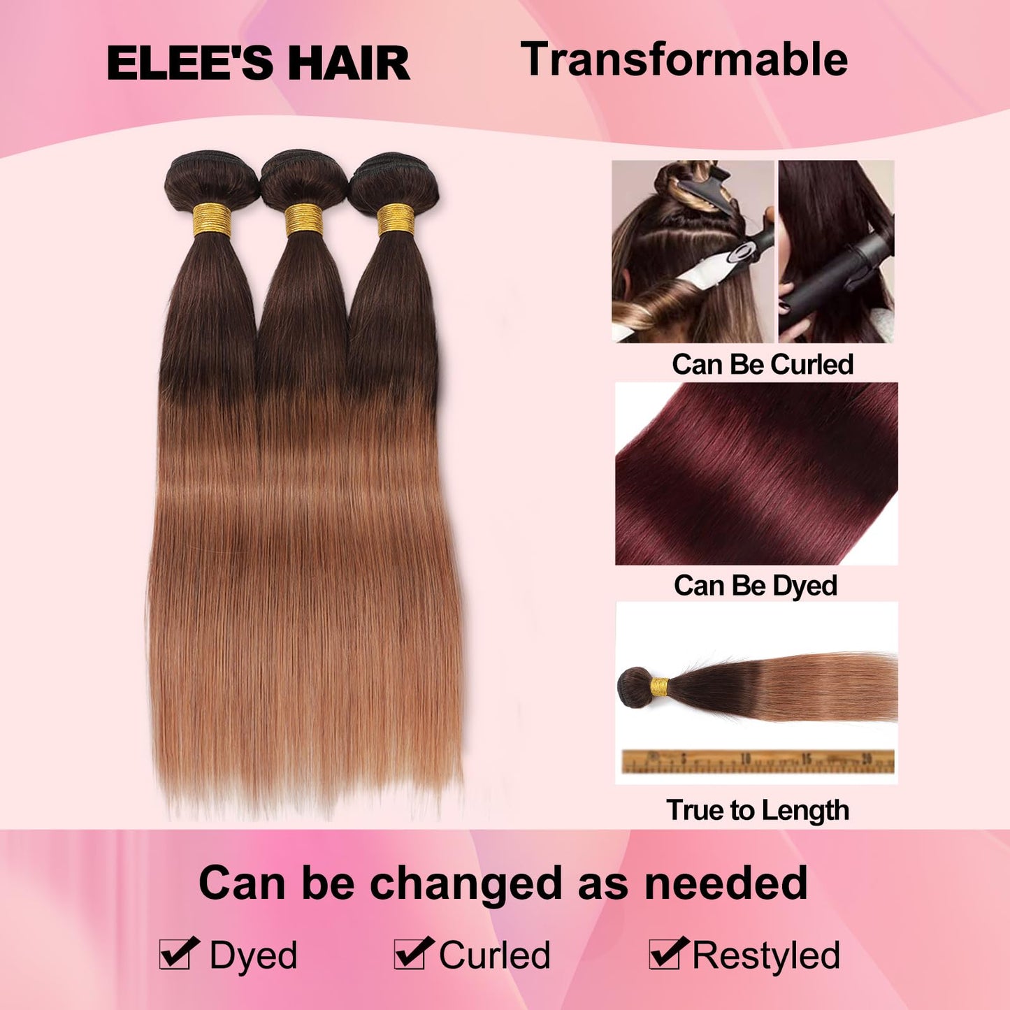 10  12  14  Ombre Straight Hair 3 Bundles 300g 100% Unprocessed Virgin Brazilian Remy Hair 12A Straight Human Hair Bundles 2 Ton