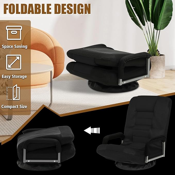 ACIPENSER Swivel Gaming Chair Multipurpose 2PACK Floor Gaming Chair for Playing Video Games, TV, Reading w/Armrest Lumbar Support & 6 Adjustable Postion Backrest for Adults & Kids, Black