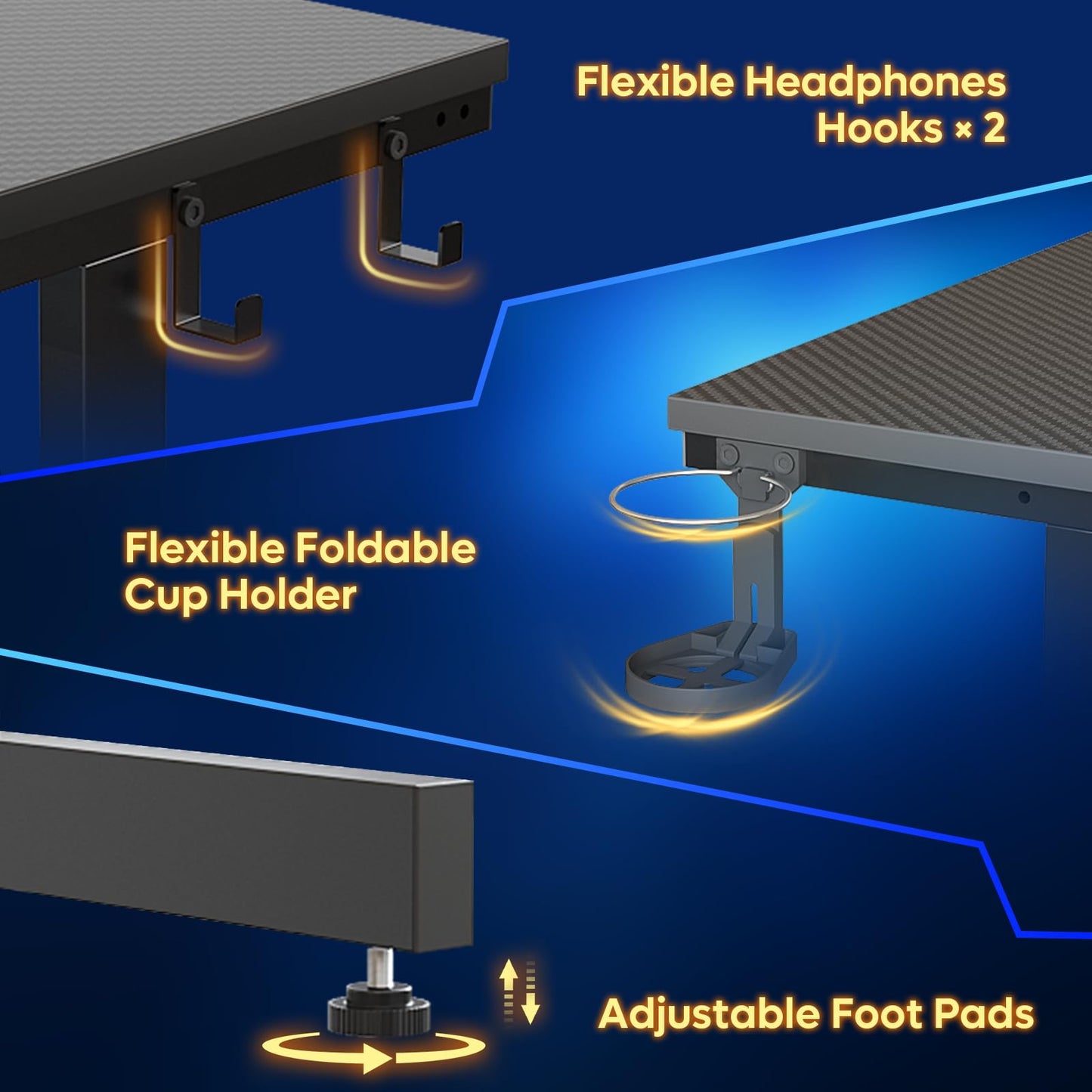 Bestier 52 inch Gaming Desk with LED Lights & Power Outlets, Computer Gaming Table with Float Monitor Stand, Kids Boys Desk with Black Carbon Fiber Texture