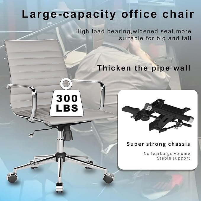 LUXMOD Office Chair Ergonomic Swivel Desk Chair with Wheels Adjustable Heavy-Computer Chair for Home and Conference Room Wide 22.83in Seat for Women and Men ，Grey