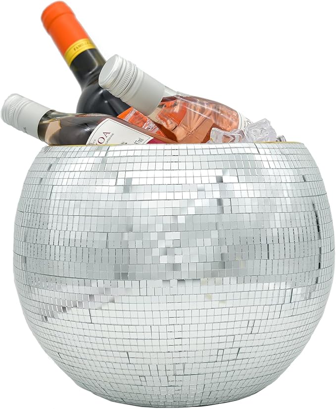 Wittolins Disco Ice Bucket for Cocktail Bar,Mirror Silver Disco Ball Decor,Retro Party Accessories,9.8 Inch Disco Ball The...