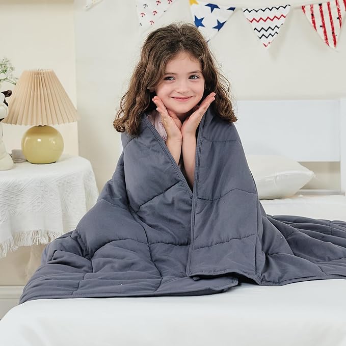yescool Weighted Blanket (10 lbs, 41" x 60", Grey) Cooling Heavy Blanket for Sleeping Perfect for 60-90 lbs, Breathable Blanket with Premium Glass Bead, Machine Washable