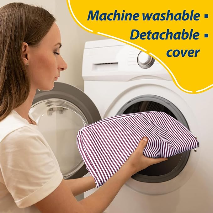 AAAAAcessories D-Shaped Chair Cushions, 2" Thick Dining Chair Pads with Ties and Removable, Machine-Washable Cover, 17" x 16", Set of 6, Pinstripe Red