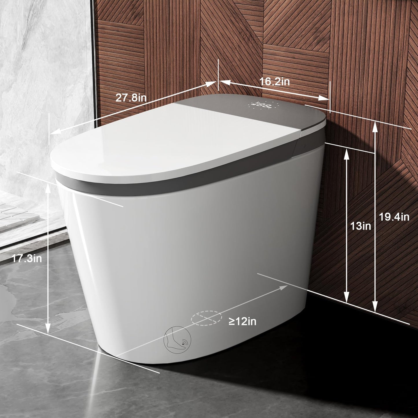 Hawkrown Smart Toilet with Built-in Tank and Pump-assisted Flushing, Foot Sensor Operation, Heated Seat, Dryer, Multiple Cleaning Modes, Digital Display (ST-PRO)