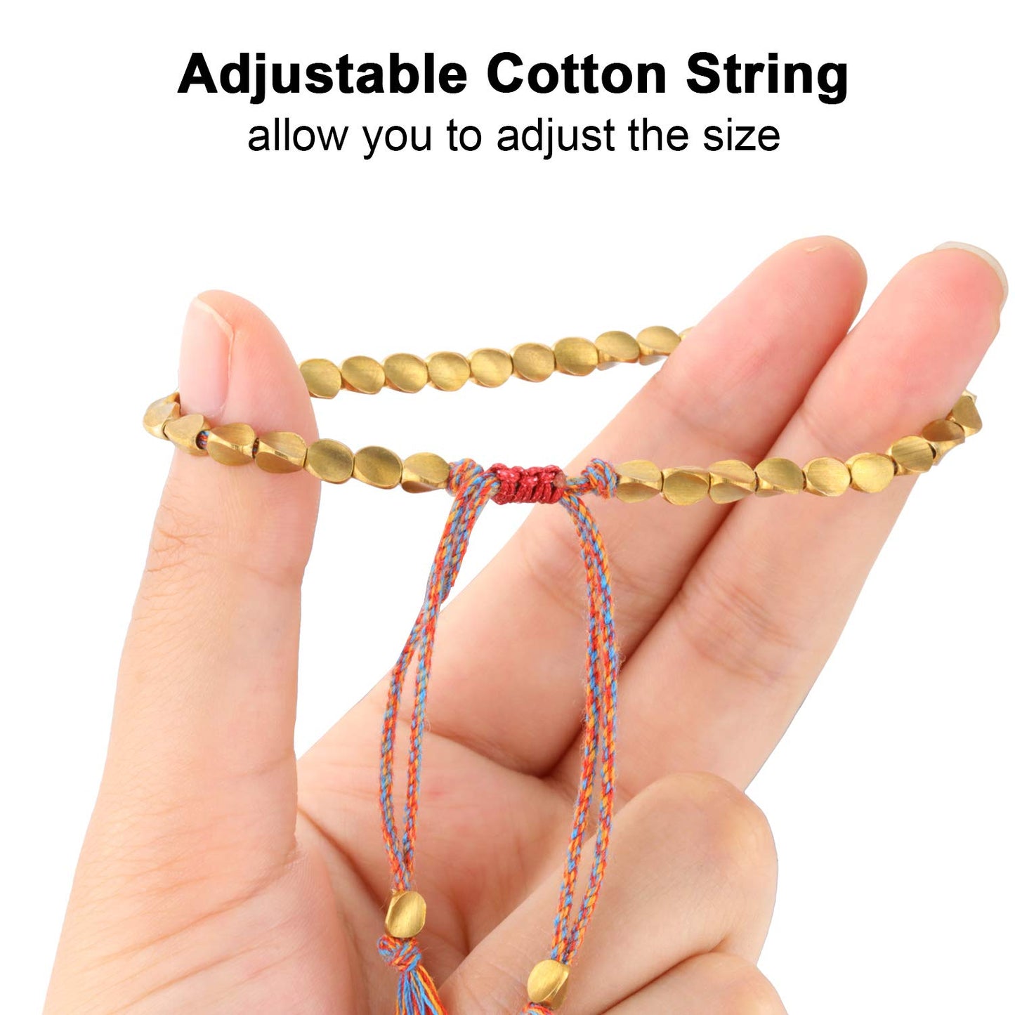 Hicarer 2 Pieces Tibetan Copper Bead Bracelets Handmade Braided Bracelets Adjustable Colorful Thread Beaded Bracelet (Trilateral