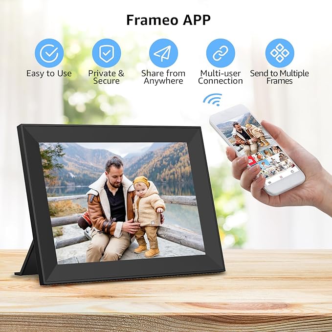 Digital Picture Frame with 10.1 Inch IPS Touch Screen,Loading Pictures to Smart Digital Photo Frame via Frameo App,Rotation and Backup to SD Card Automaticly,Gift for Mother's Day