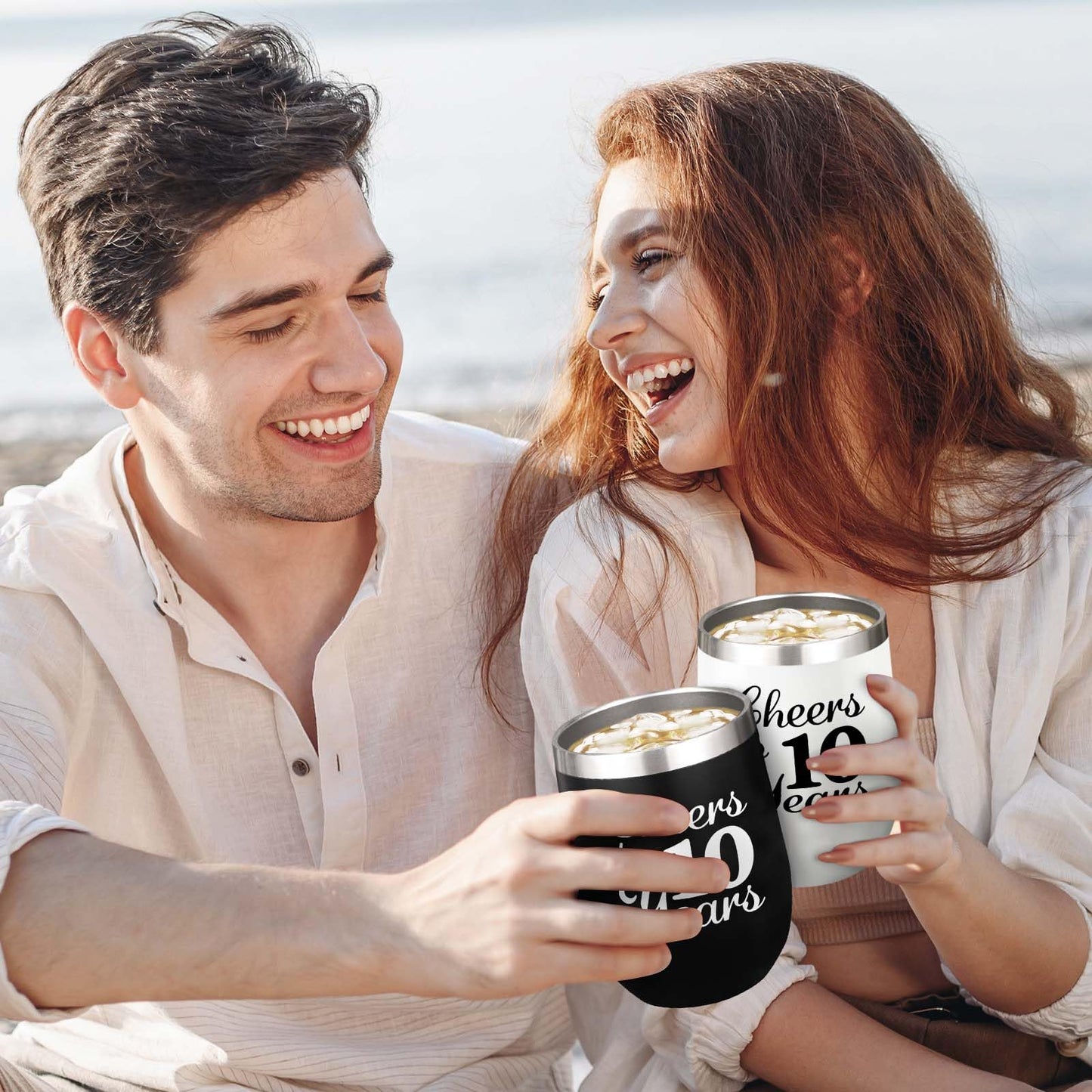joytumbler 10th Anniversary Wedding Gifts for Couple Wife Husband Gifts for Tin Wedding Ten Years Anniversary Decorations 10 Years Marriage Gifts for Couple 2 Pack Wine Tumbler 12 OZ