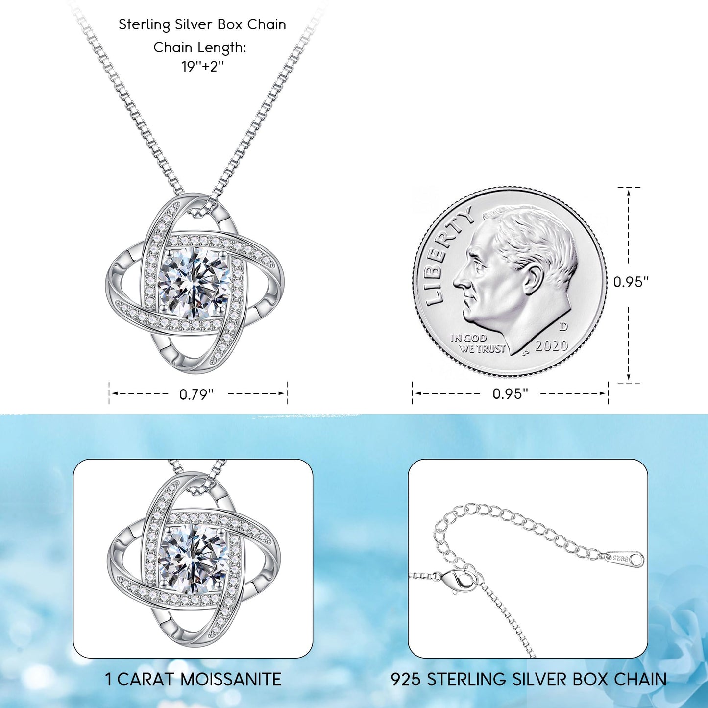 MOOSEA Anniversary Birthday Gifts for Women Wife, 1ct Love Knot Moissanite Necklace Anniversary Birthday Gifts for Women Wife Mom Girlfriend Grandma Wedding Anniversary Moissanite Jewelry Gift