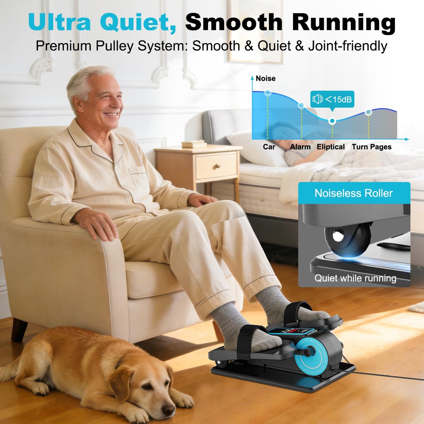 TDH Under Desk Elliptical Machine,Electric Leg Exerciser as Seen on Tv for Seniors Adults,Portable Quiet Elliptical Exercise Machine While Sitting with 12 Adjustable Speed Auto&HR Mode for Home Office