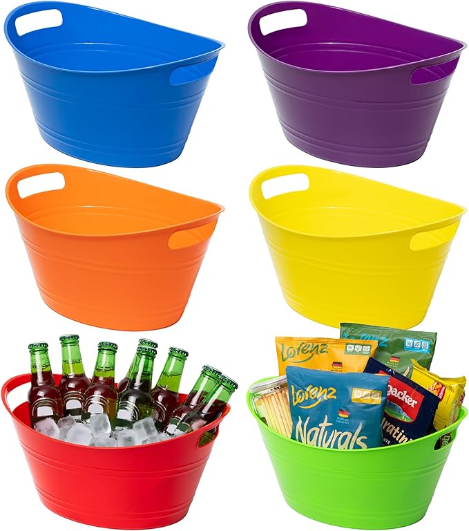 Tiawudi 6 Pack Ice Buckets with Handles, Ice Drink Tub for Party & Bar, Wine Beer Champagne Beverage Bottle Cooler, Plasti...