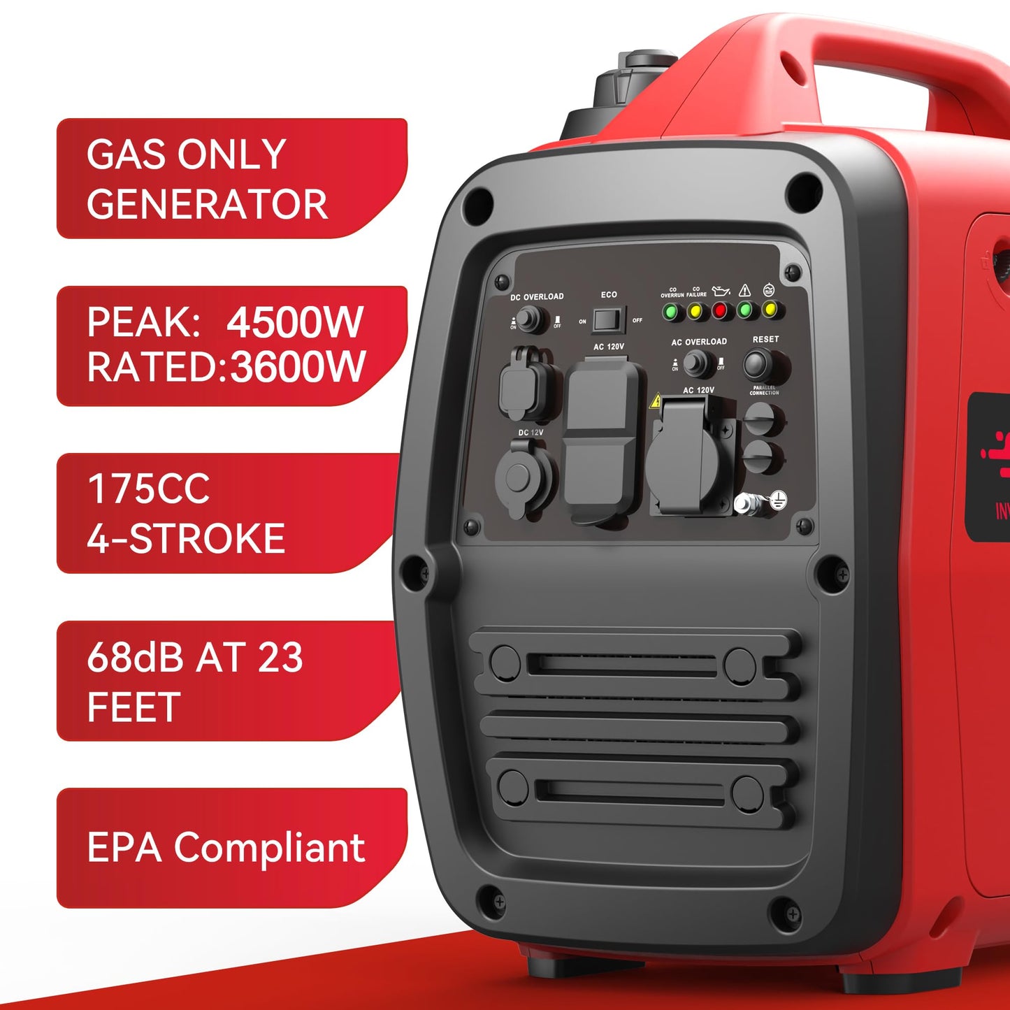SIOKIUU 4500W Portable Generator Super Quiet Inverter Generator Ultra Lightweight for Home Backup Outdoor Camping, CO Sensor Protect, EPA, ECO Mode (4500W+CO Sensor)