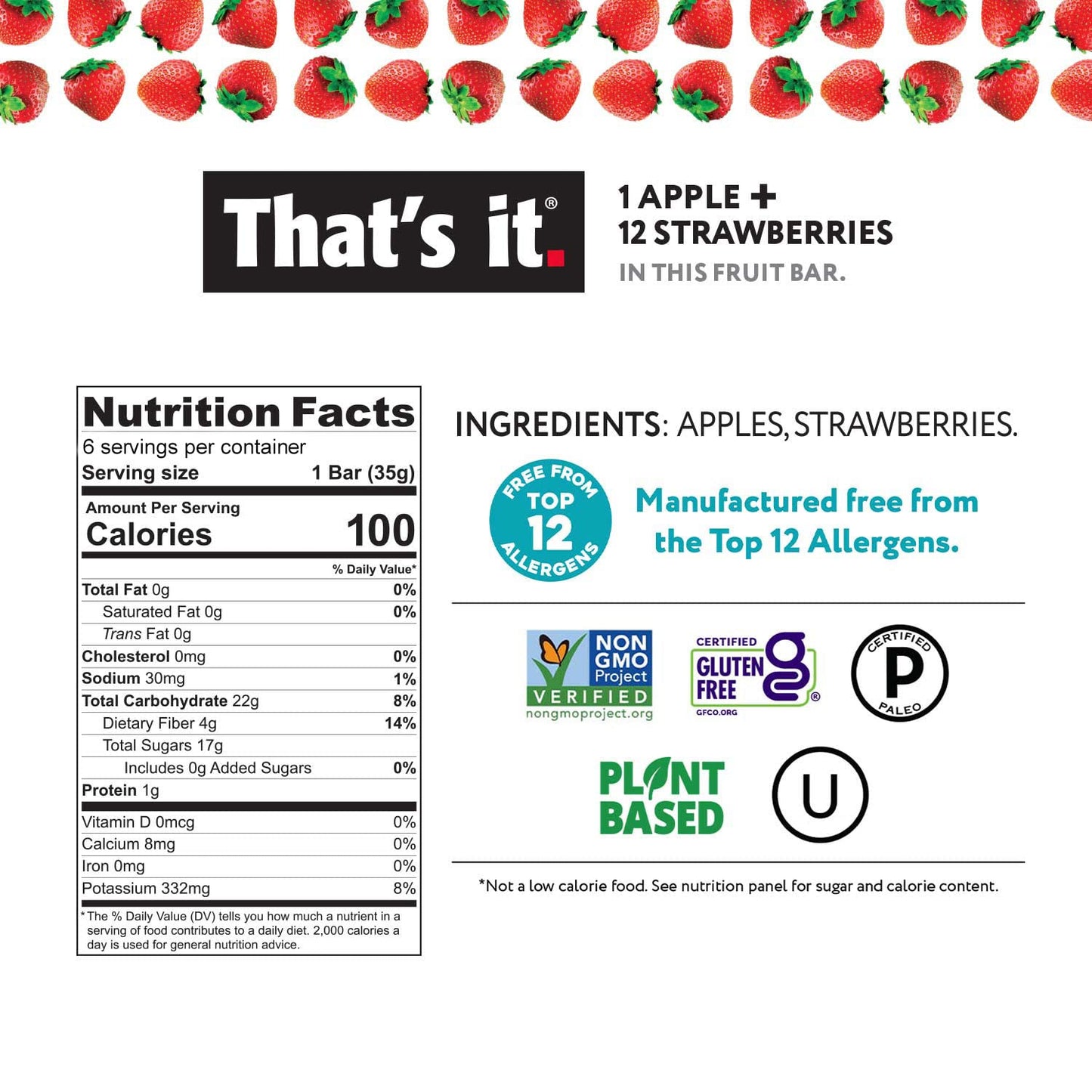 That's it. Fruit Bars 12 Variety Pack 100% Natural Real Fruit Bar, High Fiber Vegan, Gluten Free, Paleo, Non-GMO, No Sugar (6 Strawberry, 6 Blueberry)