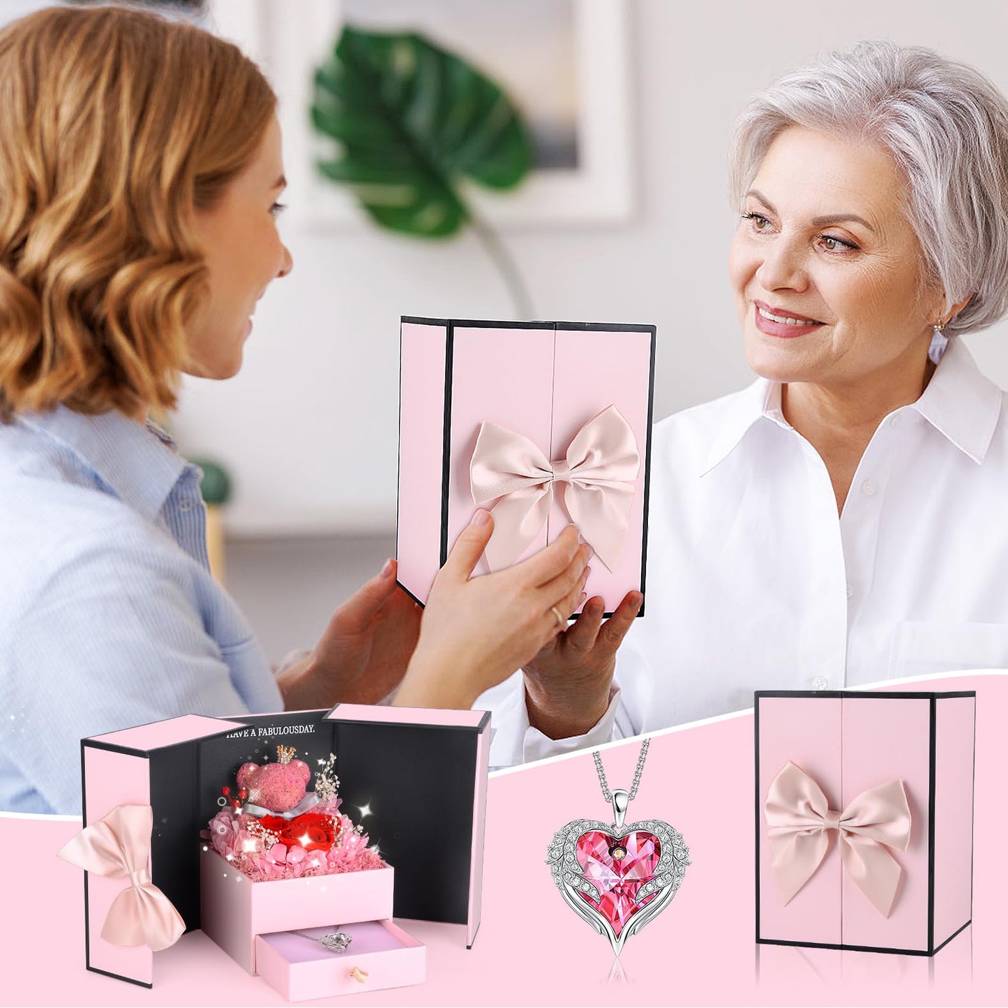 Suturun Preserved Roses Forever Flowers Gifts for Women,Eternal Preserved Rose with Necklace Romantic Gift for Her,Mom,Wife,Girlfriend on Birthday Anniversary