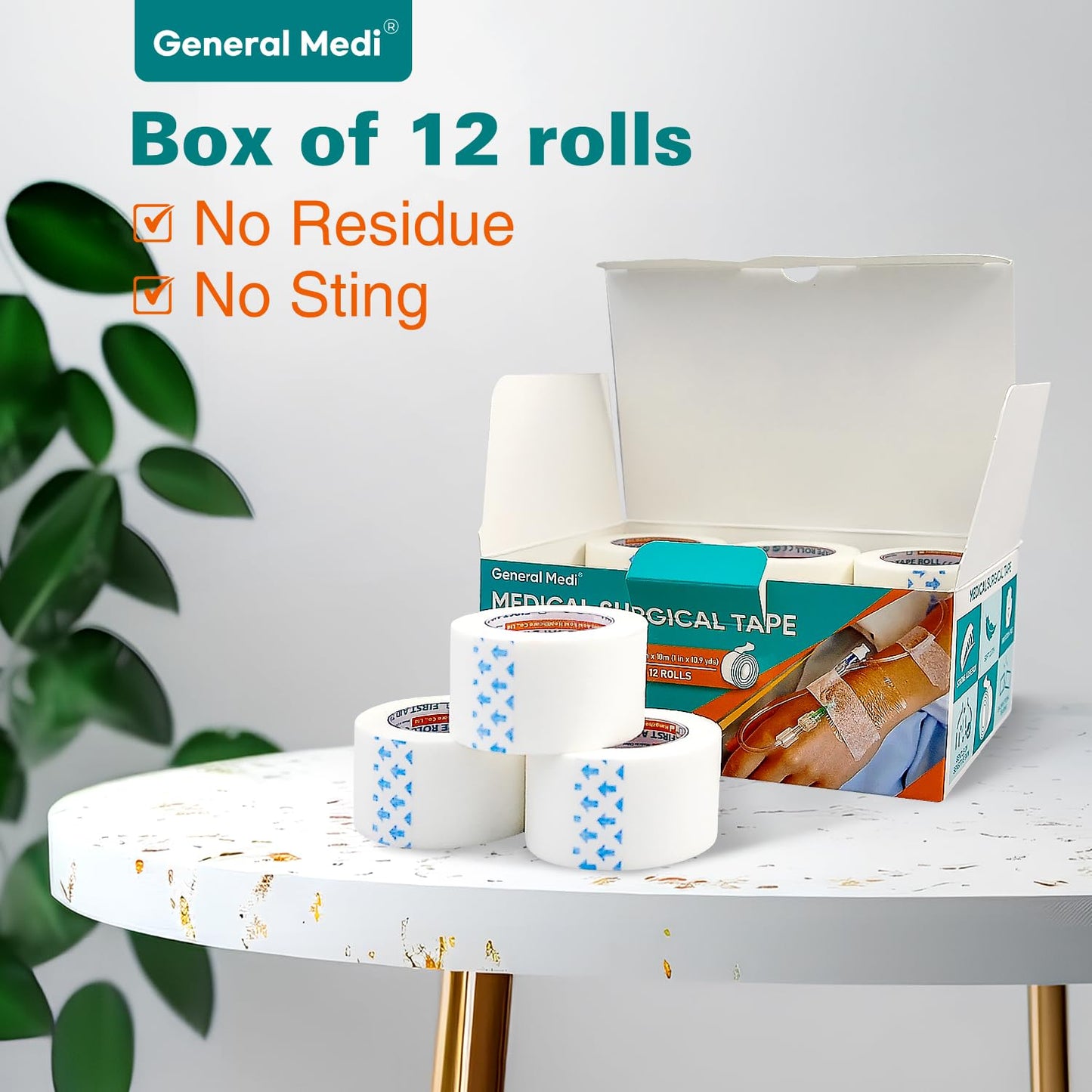 General Medi Soft Paper Surgical Tape 1" x 10.9 Yards, Gentle Adhesion (12 Rolls)