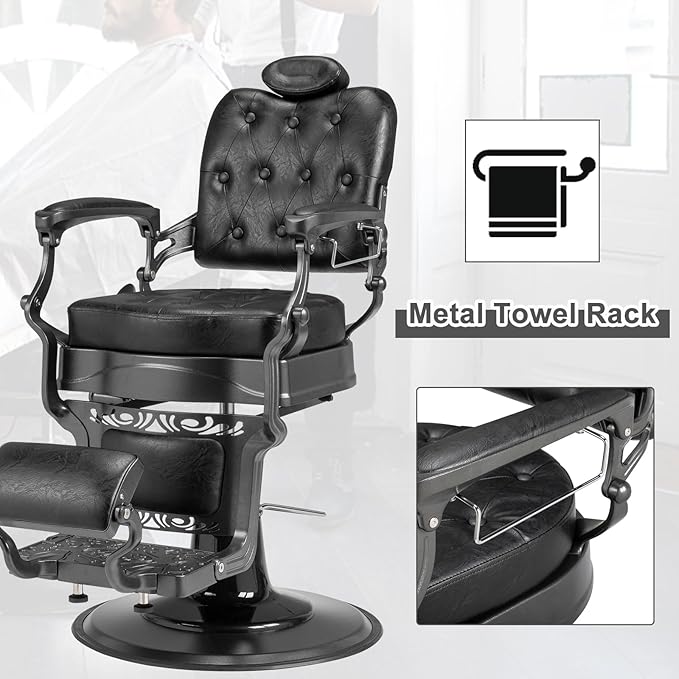 Winado Heavy Duty Vintage Recline Barber Chair Hydraulic with Headrest, Supports up to 700lbs & 360° Rotatable, Professional Salon Beauty Spa Shampoo Equipment (Square Backrest)
