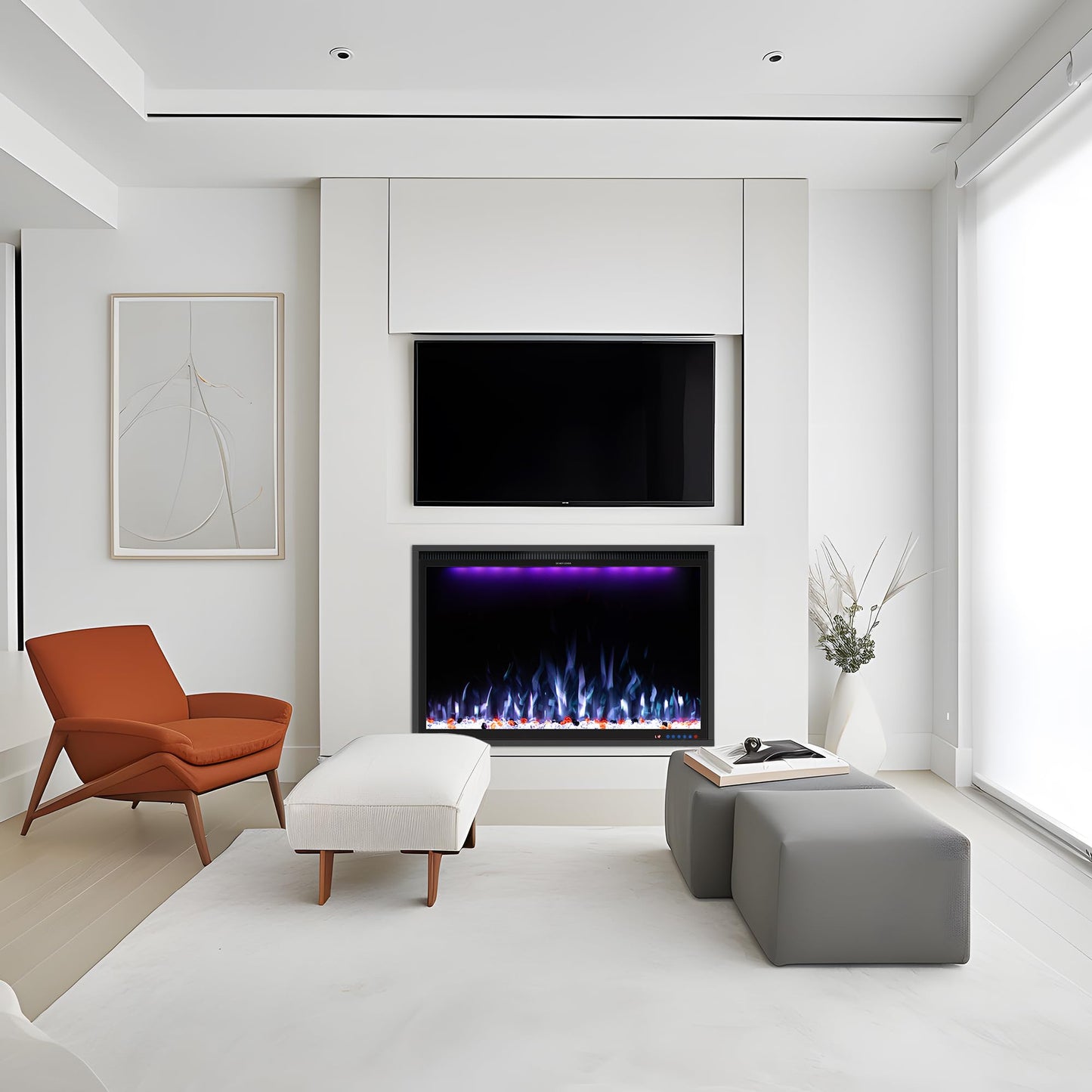 Benrocks 40'' WiFi- Enabled Electric Fireplace Inserts - Alexa & App Control, Slim Recessed & Wall Mounted, 13 * 13 * 3 Flame Color Combinations, 750W/1500W, Black