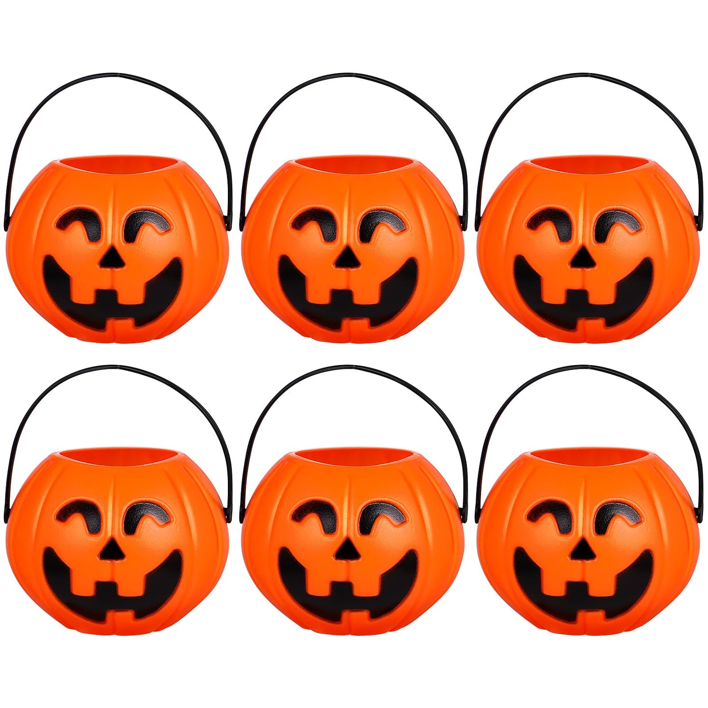 Toyvian 6pcs Mini Round Pumpkin Buckets - Portable Trick or Treat Candy Holders for Halloween