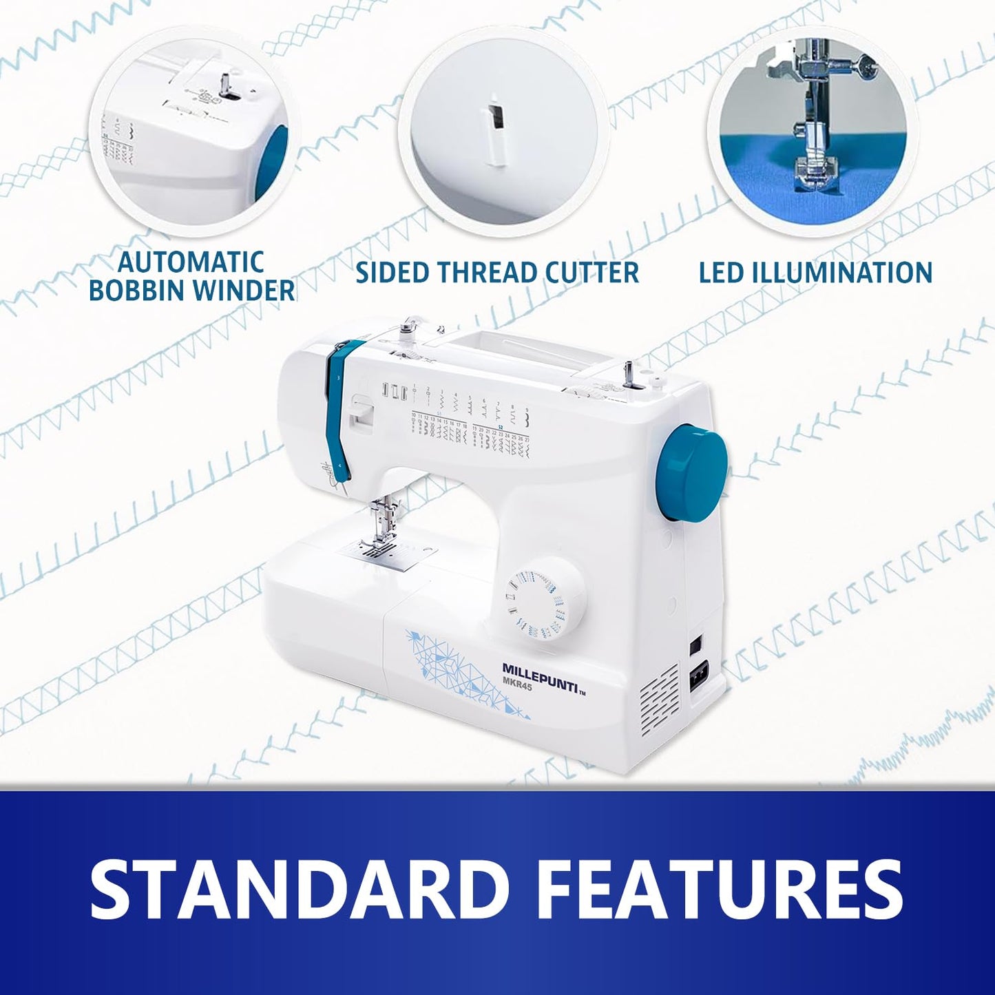 MILLEPUNTI MKR45 25 Built-in Stitches Beginner Sewing Machine, 4 Included Feet & Accessory Kit, Automatic Needle Threader, for All Skill Levels, Sewing Machine for Beginners Adult, Quilting