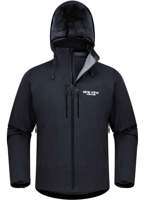 NEW VIEW Men's Lightweight Rain Jacket Waterproof with Hood, Storm Shell Stretch Rain Coat for Tri Weather Hiking,Travel,Golf