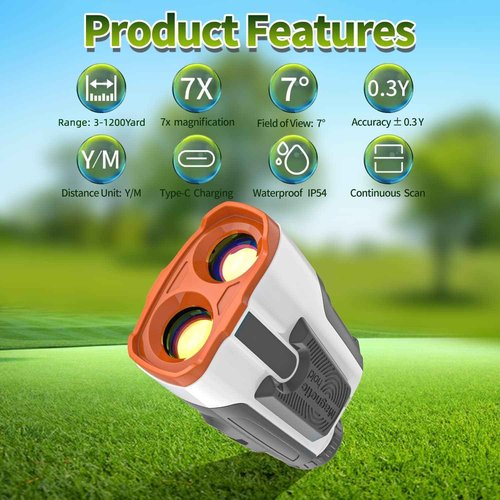 CALPOWER Golf Rangefinder with Slope - 7X Magnification 1200 Yards Waterproof Laser Golf Rangefinder with Magnet - Flag Lock Vibration Rechargeable