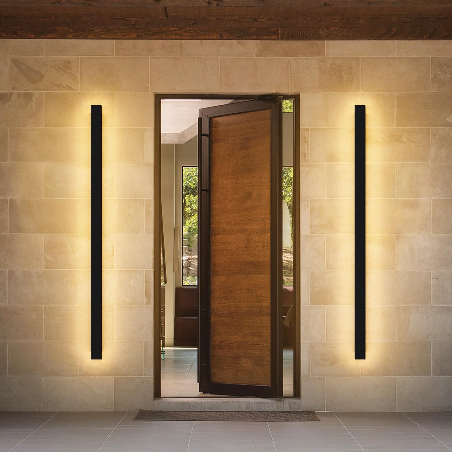 lundwa 2 Pack 56.3inch Long Outdoor LED Wall Lights 45W Black 3000K Warm White Porch Lights Acrylic Waterproof IP65 Exterior Wall Light Fixtures for House Patio Porch Courtyard