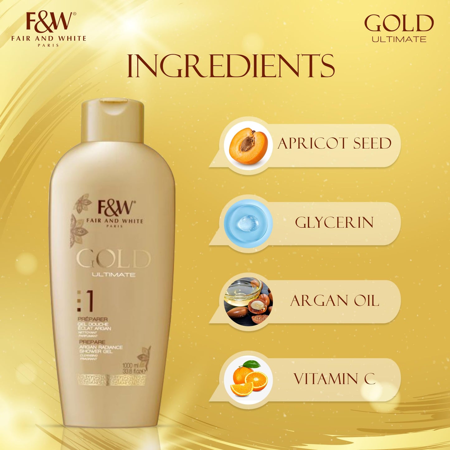 FAIR & WHITE Gold Radiance Body Wash (33.8 fl.oz / 1000ml)