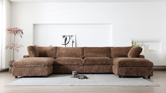 WJShome Cloud Couch Modular Sectional Sofa,157" Oversized U Shaped Couch with Ottoman,6 Seater Convertible Sofa,Comfy Plush Couches for Living Room,Covers Washable&Replaceable (Brown)