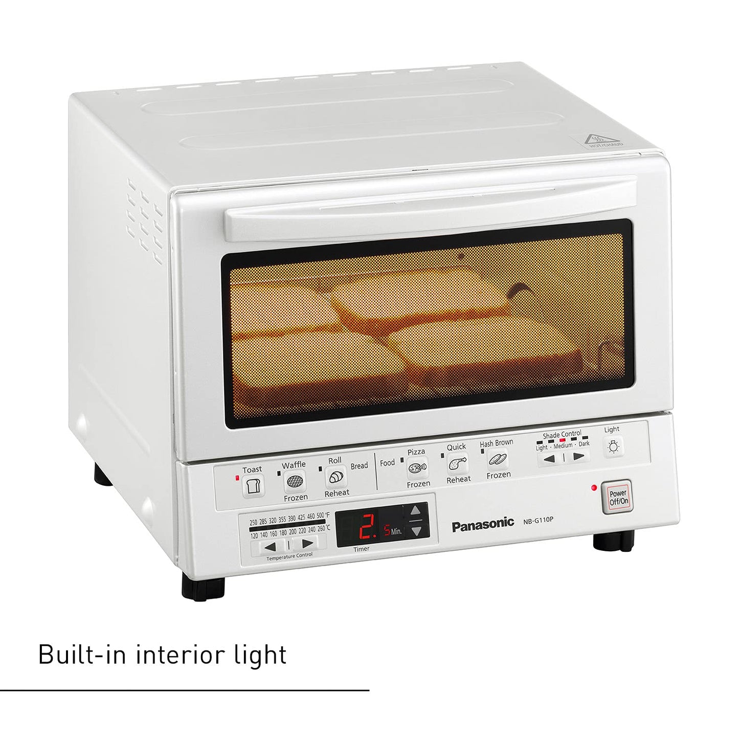 Panasonic FlashXpress Toaster Oven Countertop, 4-Slice Compact Size with Double Infrared Heating, 6 Auto Cook Options and Precise Temperature Control, 1300W - NB-G110P-W (White)