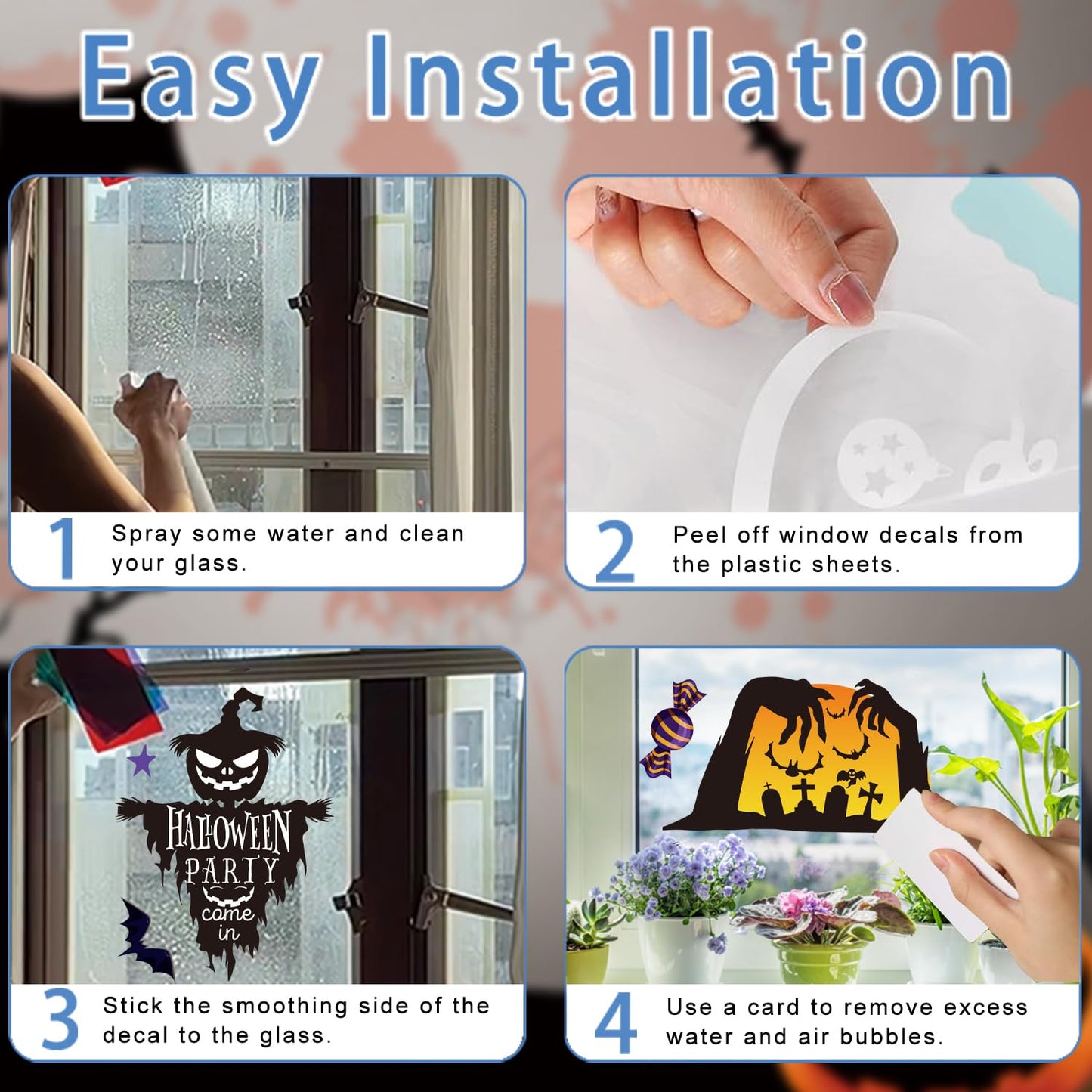 FCZon Star 9 Sheets Halloween Window Clings Decals for Party Decoration, Reusable Double Side Halloween Window Stickers, Indoor & Outdoor Home Decor,Ghosts, Pumpkins, Bats and Other Elements
