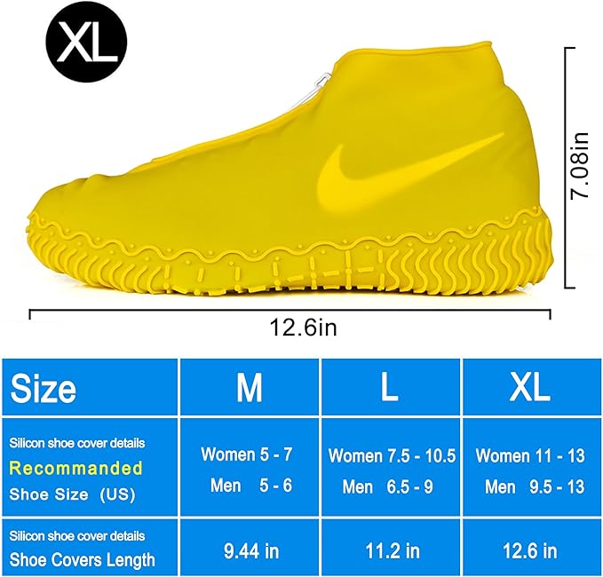 Waterproof Shoe Covers, Silicone Reusable Shoe Cover Non-slip Durable Zipper Elastic Rain Cover Protection for Men Women (XL (Women 11-13, Men 9.5-13), Yellow)