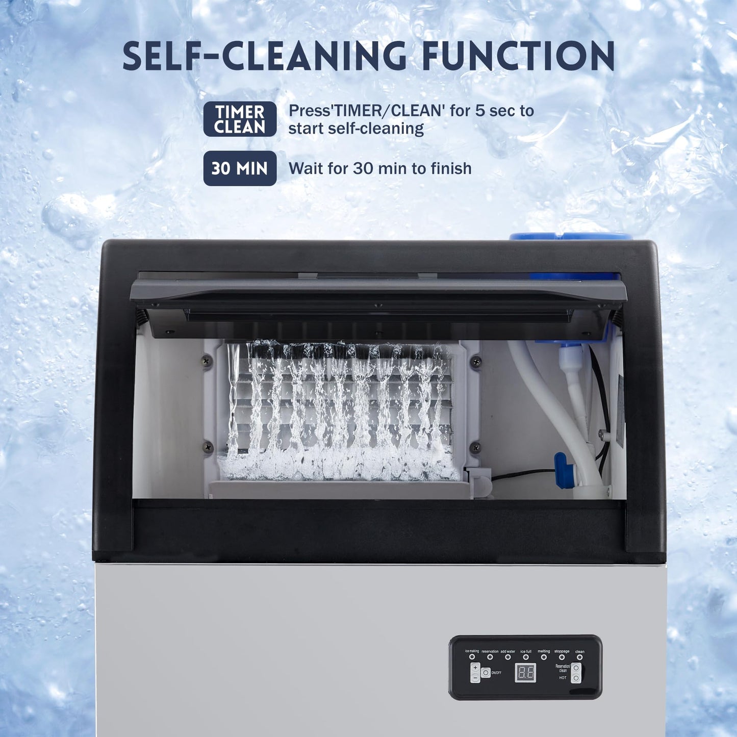 Commercial Ice Maker Machine, 120LBS/24H Undercounter Stainless Steel Ice Maker with Dual Inlet, 33LB Storage Capacity, Standalone Ice Maker for Bar, Restaurant, Home Kitchen