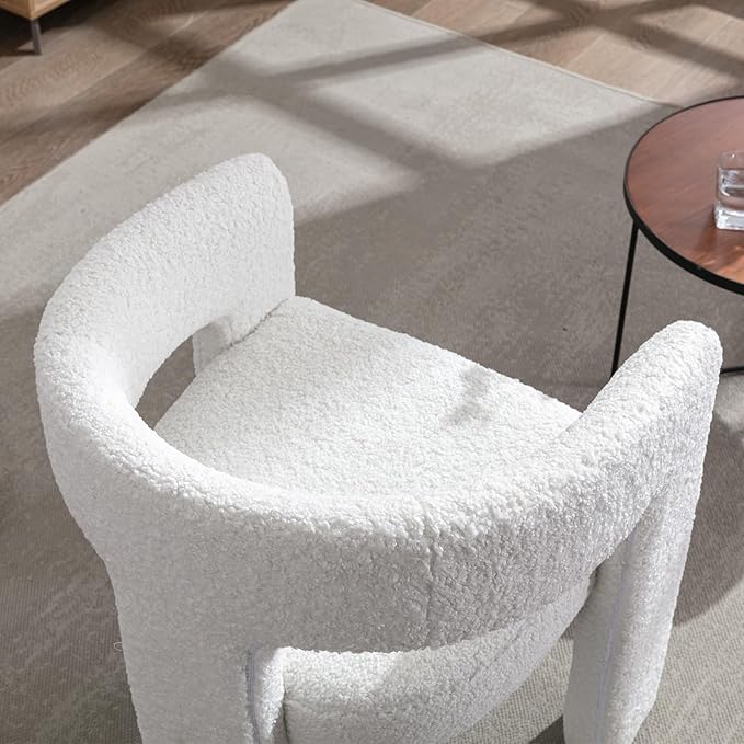 DAYALANE White Boucle Dining Chairs Set of 2, Upholstered Sherpa Kitchen Chairs with Arms Comfy Barrel Side Chair for Living Room/Dining Room/Reception, White Fur