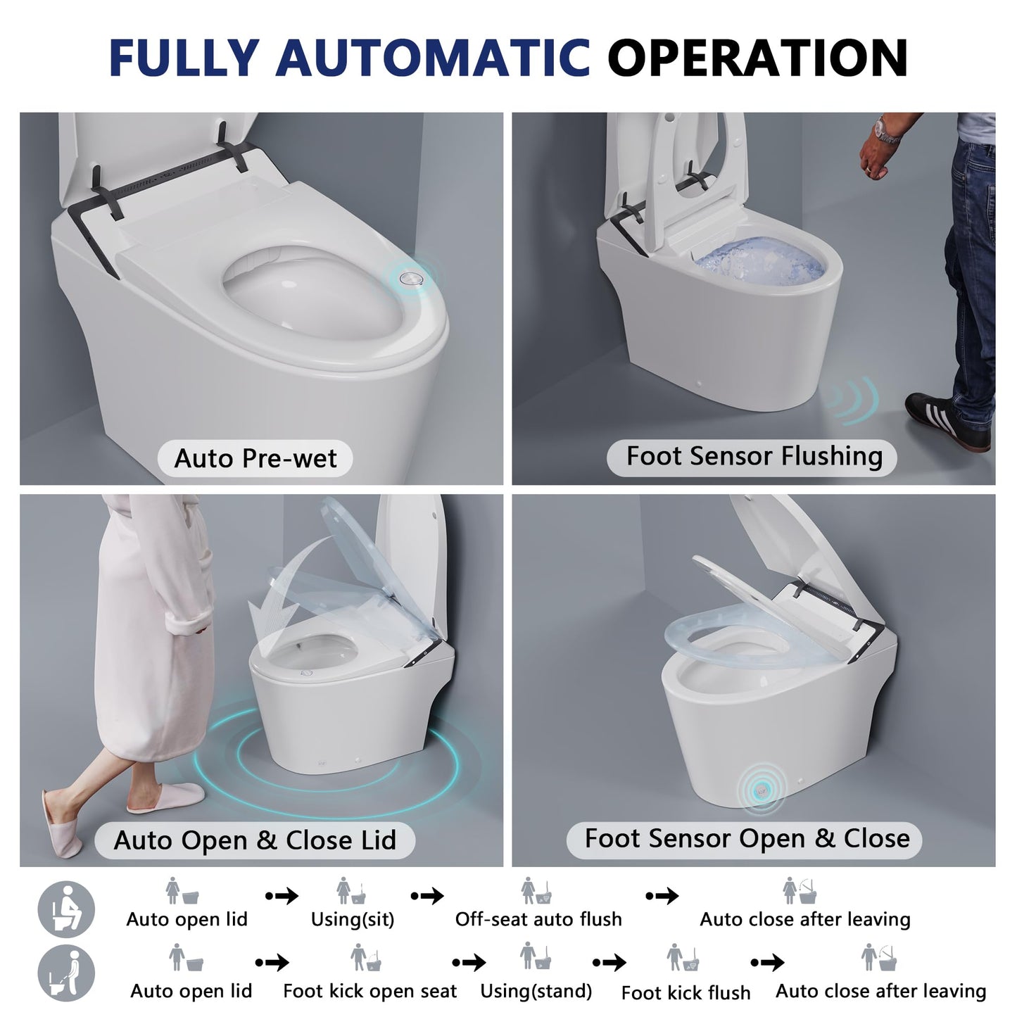 DeerValley Artistic Smart Toilet with Bidet Built in, Auto Open/Close Lid, Bubble Wash, Auto Dual Flush, Foam Shield, Pump-Assisted, Instant Warm Water, Heated Seat, Deodorization, ADA Comfort Height
