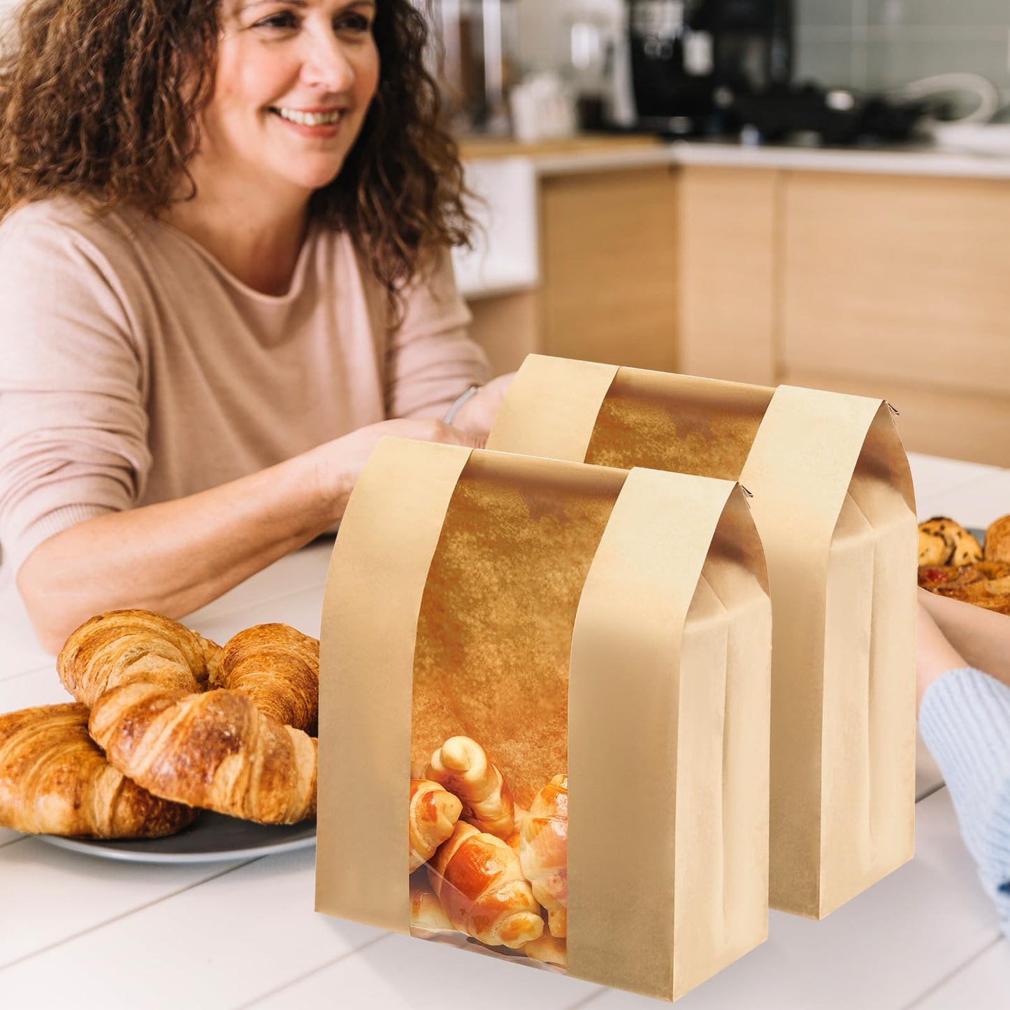 30 Pack Kraft Paper Bread Loaf Bags with Tin Tie Tab Lock, for Homemade Bread Loaf Bags 14" x 8.3" x 3.5", Sourdough Bread Bags with Clear Front Window for Baked Food Storage (30 Pack)