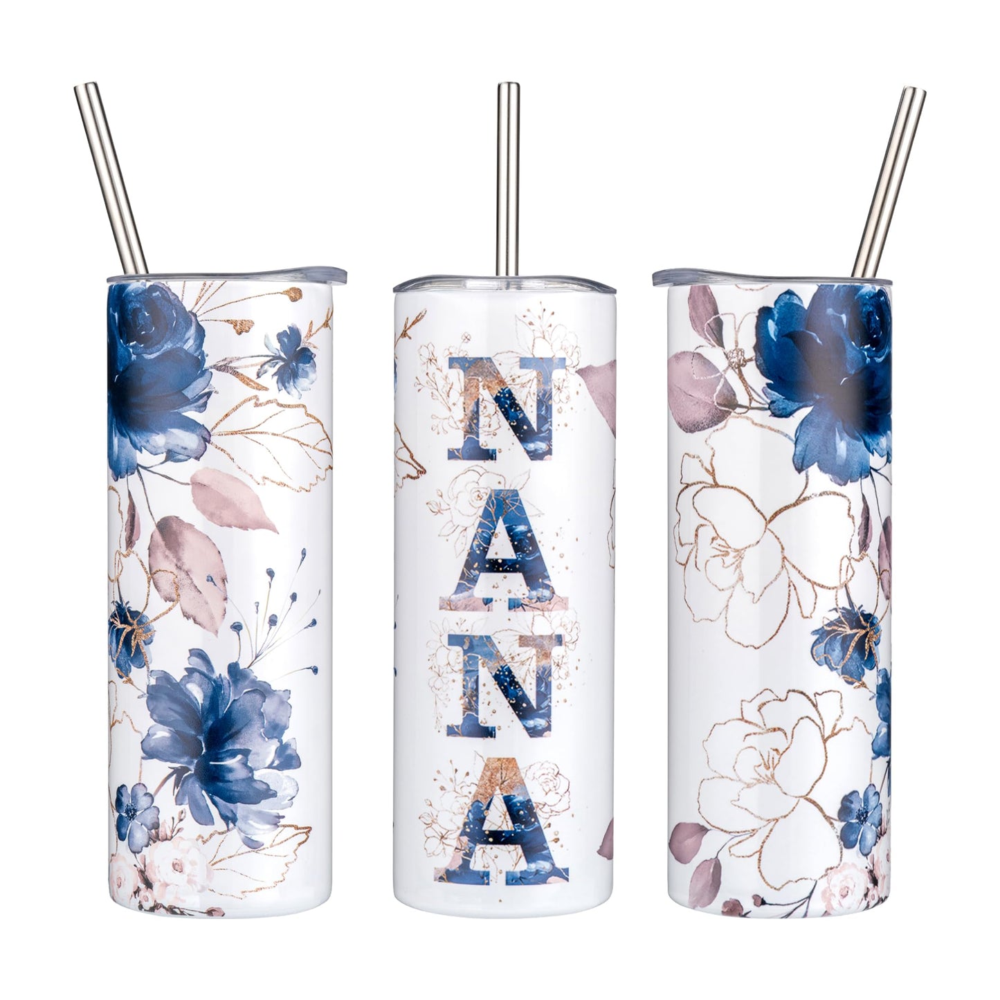 GloxwRiyt Nana Gifts for Grandma From Grandchildren, Birthday Christmas Gifts For Nana from Grandson Granddaughter, 20oz Floral Stainless Steel Tumbler with Lid (NANA)