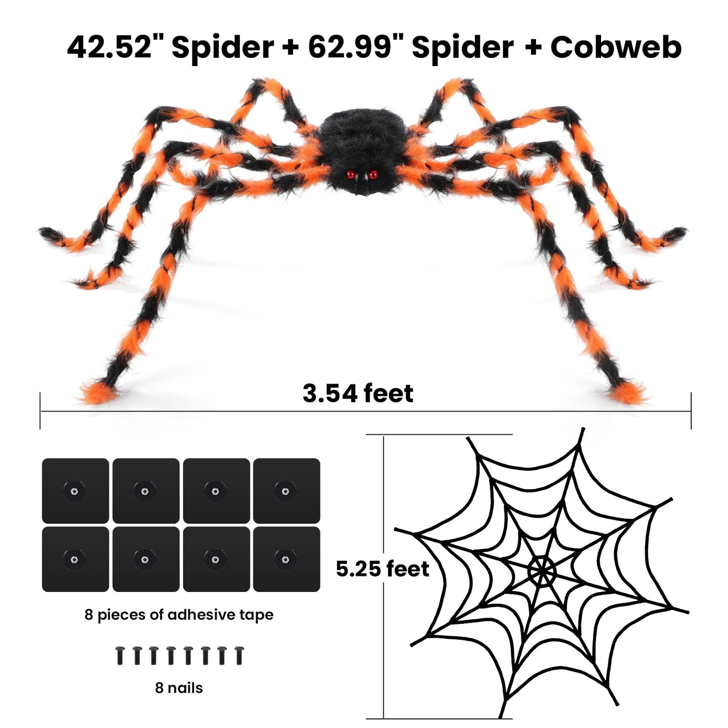 Halloween Decorations,4.5 ft Halloween Spider,Giant Spider,Haunted House Decorations,5.7ft Spider Web,58 LED Lights,8 Lighting Modes,8 Wall Mounted Traceless Adhesives,Battery Operated