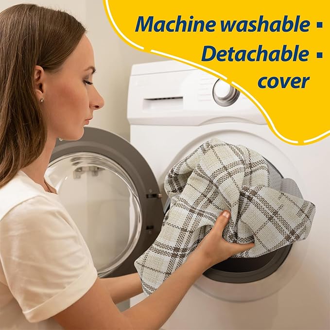 AAAAAcessories D-Shaped Chair Cushions, 2" Thick Dining Chair Pads with Ties and Removable, Machine-Washable Cover, 17" x 16", Set of 2, Yellow Checkered