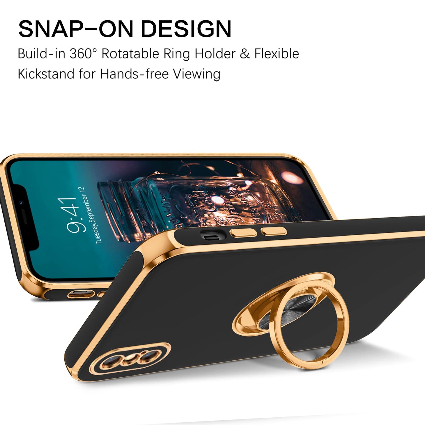 Bentoben For Iphone Xs Case, Phone Case Iphone X, Slim Fit Kickstand Ring Holder Design Shockproof Protection Soft Tpu Bumper Dr