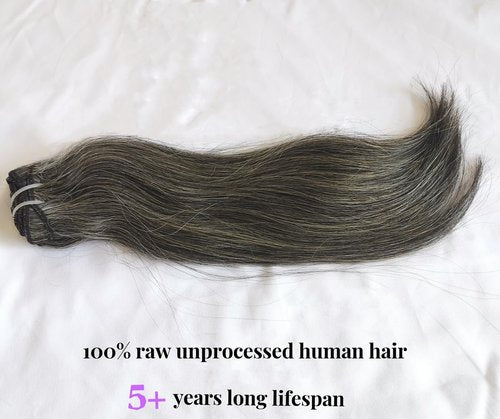 Raw Straight Salt and Pepper Gray Human Hair Bundles Unprocessed 10IN Short Grey Human Hair 1 Single Bundle, 5+ Years Long Lifespan 50% Grey Mixed 50% Black Color Virgin Hair Weave Weft by Clytie