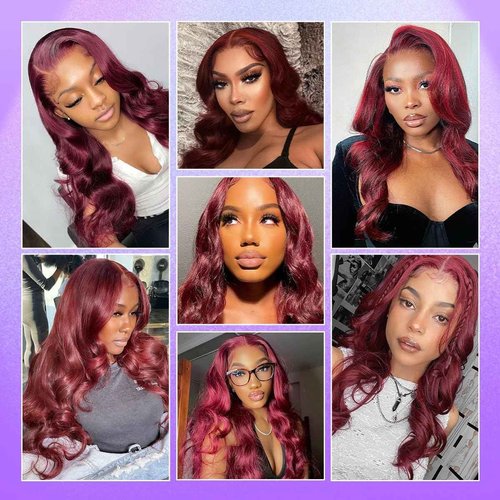 Burgundy Lace Front Wigs Human Hair 99j 13X6 hd Body Wave Lace Front Wigs Human Hair 180% Density Colored Red Frontal Wig for Black Women 24 Inch
